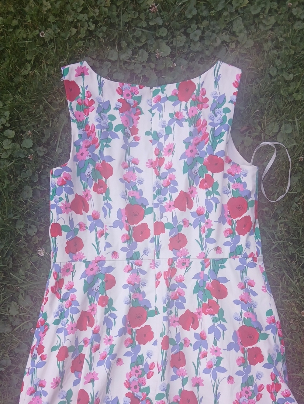 Talbots White Floral Midi Dress with Red, Pink And Lavendar Blooms - Picture 5 of 6